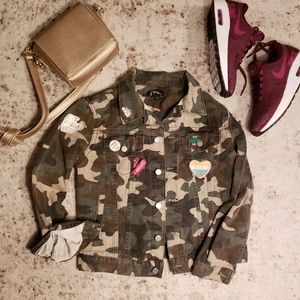 Too cute little girl camo denim with patches